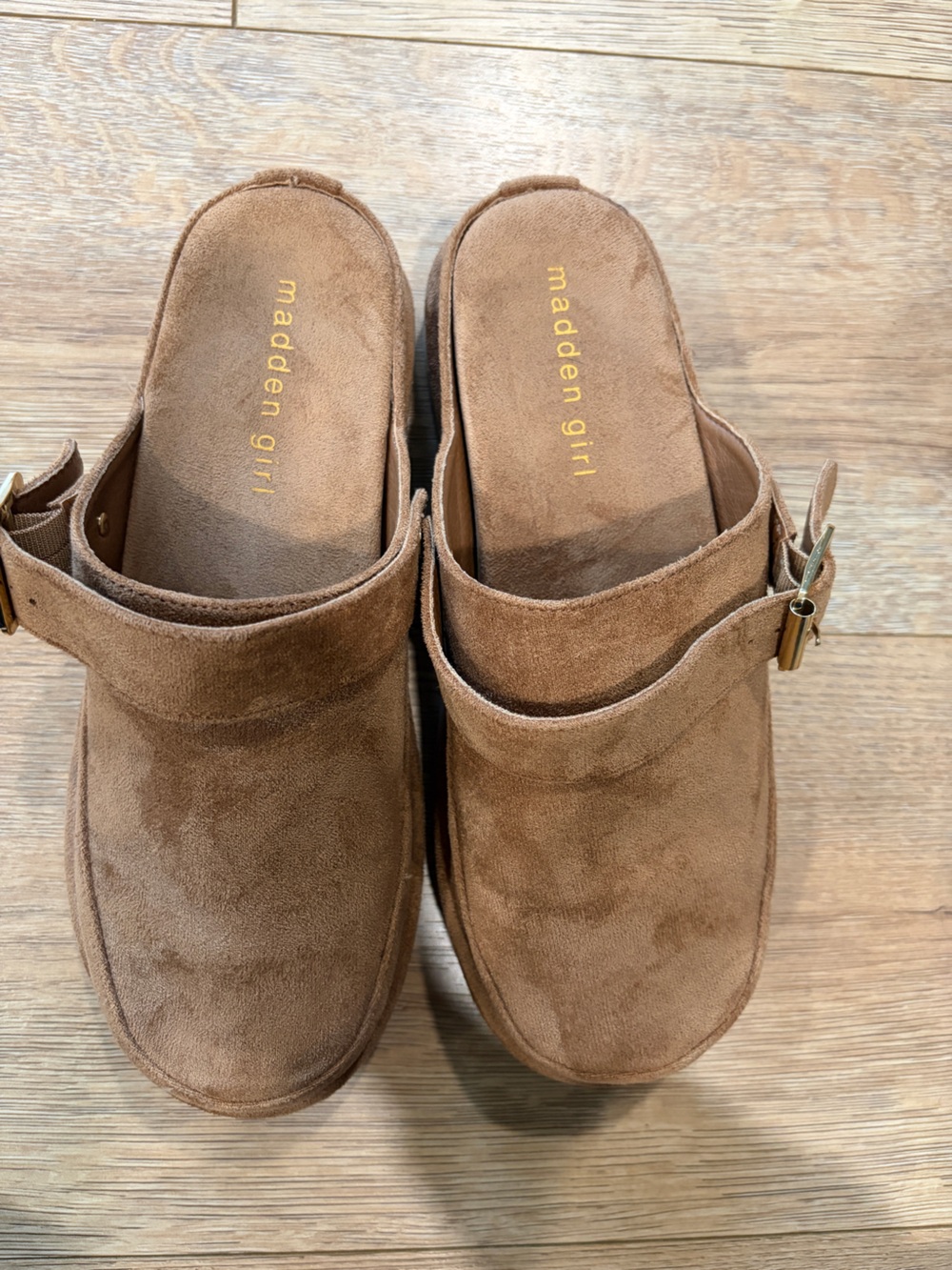 Madden Girl Graham Cognac Faux Suede Clog Mules Buckle Platform Size 6.5 - Picture 6 of 8